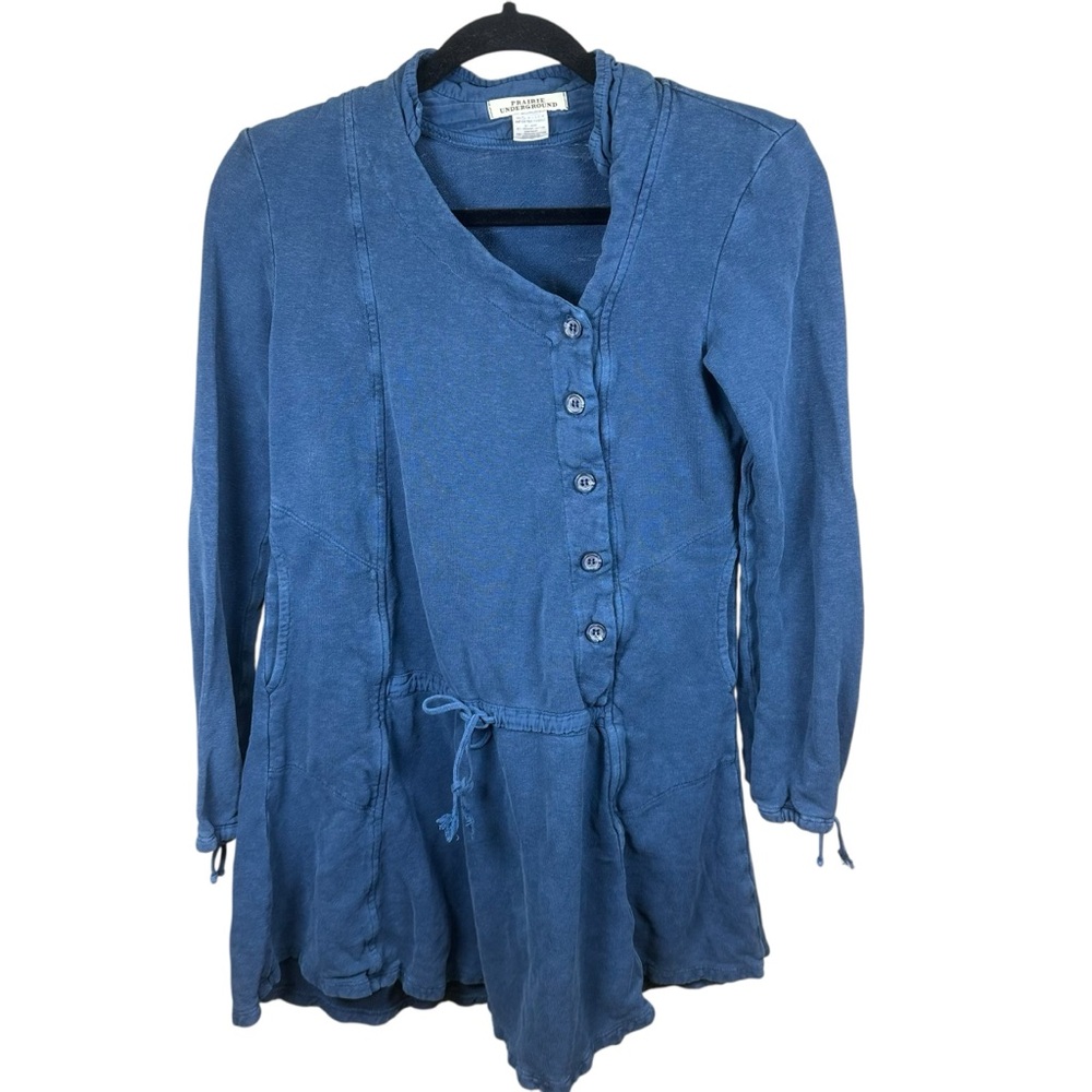 Prairie Underground Coastal‎ Grandma Cottage Boho Hemp Button Tunic Top Blue XS